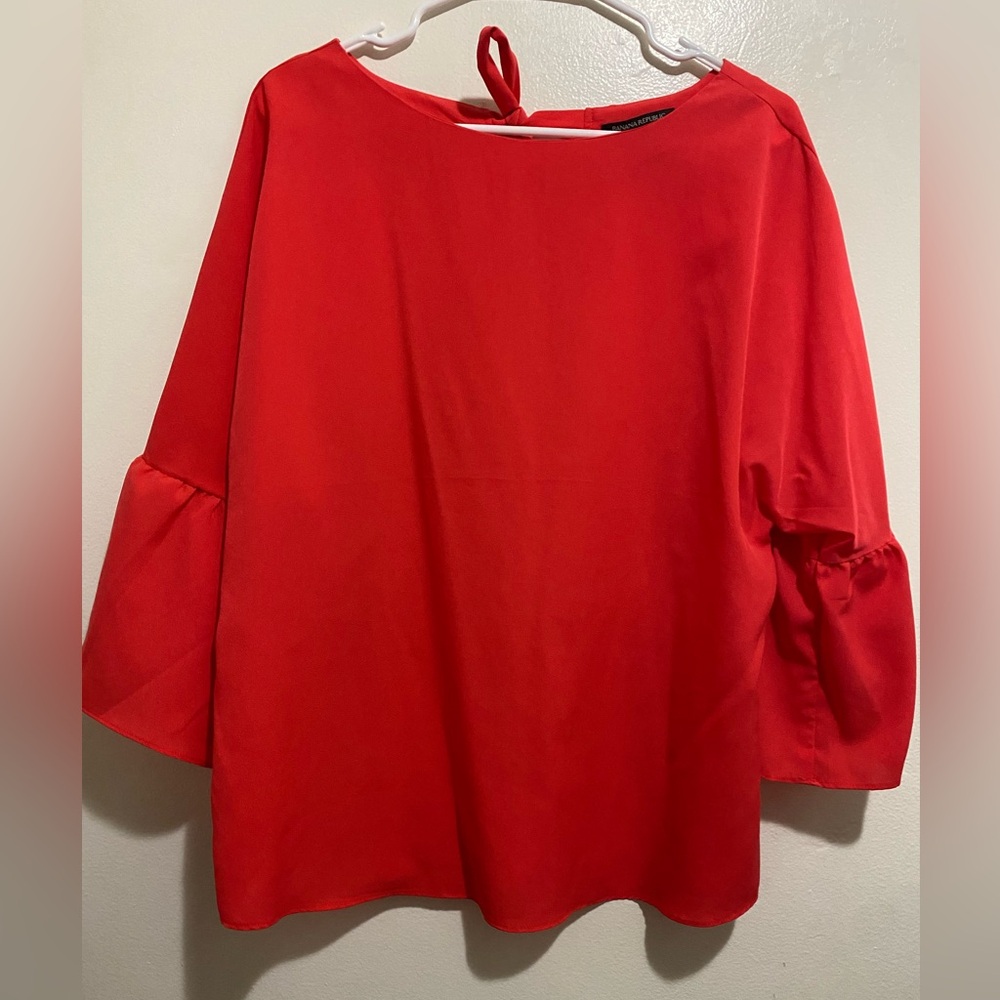 Banana Republic Blouse boat neckline back bow kimono coral red 3/4 sleeve M